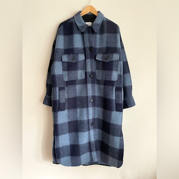 Isabel Marant Étoile Fontizi Checked Plaid Wool Blend Long Coat Shacket Size 1 - Picture 5 of 12